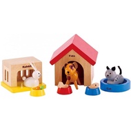 Hape Wooden Toy, Family Pets Dollhouse Animal Set, Wood Figure Playset for Doll House, Educational R