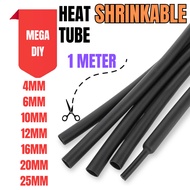 [LOOSE CUT] 1 METER HEAT Shrinkable Tube Black INSULATOR SLEEVE Sleeving Wire Cable Kit.6mm-25mm Meg