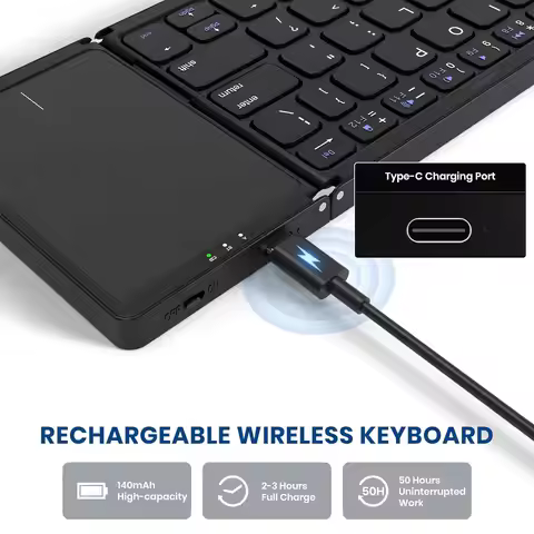 Foldable Keyboard Wireless Bluetooth Keyboard with Sensitive Touchpad Mouse Rechargeable Travel Keyb