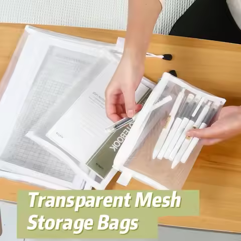 1-4pcs Transparent Mesh Pencil Case Large Capacity Storage Bag Nylon Zip Pencil Bag Office School Su