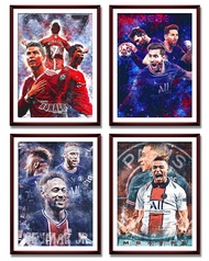 Famous Football Superstar Ronaldo, Messi, Neymar And Mbape Set of 4 Poster Prints Wall Decor Bedroom