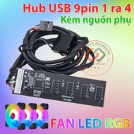 9pin USB splitter on mainboard to 4 9pin ports for fans with additional power source for FAN LED RGB