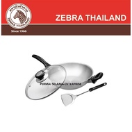 100% Original Thailand Zebra Stainless Steel 28cm 3Ply Wok With Glass Lid and Turner Z176503 176503