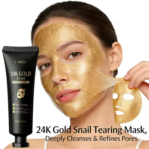 LAIKOU 24K Gold Snail Tearing Mask Deep Cleansing Blackhead Remover Pore Tightening Face Mask for Al