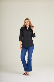 GSP BASIC COTTON SHIRTCOMFORT FIT เสื้อเชิ๊ต จีเอสพี ผ้าคอตตอน สีดำ แขนสี่ส่วน(PP3GBL)