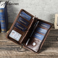 Hiram Genuine Leather Travel Family Passport Handbag Multi Functional Zipper Passport Cover with Wri