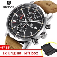 BENYAR Men Watch Chronograph Waterproof Sport Genuine Leather Mens Wrist Watches Top Brand Luxury Mi