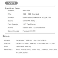 VIVO Y22/Y16/Y21 RAM 6 / 4 GB Bigger Baterry 6.5 Inchi Full Screen