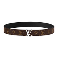 LV Men's 2024 New Belt, Calf Leather, Old Flower Canvas 35mm Double sided Buckle Belt M8362U