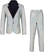 Men's 70s disco suit 2 piece set shiny slim fitting party outfit sequin jacket