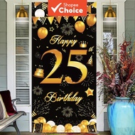 Black Gold 25th Birthday Door Banner – Unisex Decoration for Man or Woman