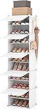 ROJASOP Closet Tall Shoe Rack Organizer, 10 Tiers Narrow White Shoes Storage Cabinet 20 Pairs Portable for Bedroom Small Space Stacked Shoe Rack for Entryway