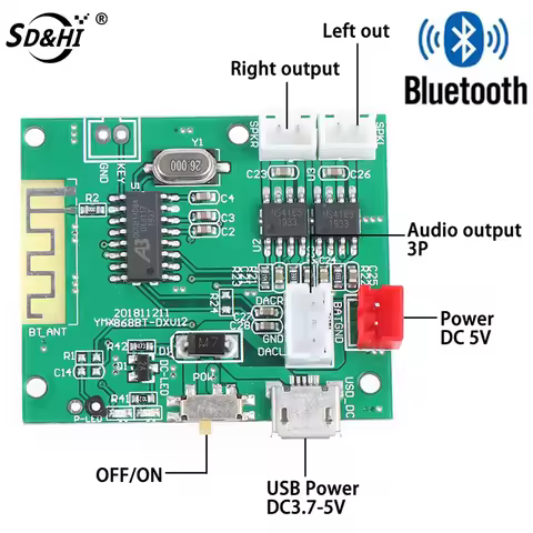 1pc Bluetooth Amplifier Board Bluetooth 5.0 Module Stereo Power Amplifiers Decoder Audio With Chargi