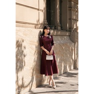 MY WAY Women's Party Swing Dress Long Sleeve Elegant Flower Applique 2MD08165H