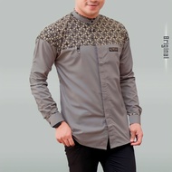 Baju Koko Pria Lengan Panjang Kombinasi Batik Klasik Motif Bima Warna Cokelat Bahan Katun Toyobo Pre