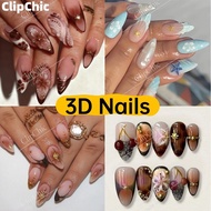 24pcs Press-on Nail Art Summer Mermaid Fake Nails 3D Handmade Nail With Free Tools Jelly Gel Nail Fi