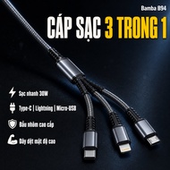 3-head USB-C Fast Charging Cable (Micro usb, Iphone, Usb C) Bamba B94