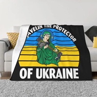 Saint Javelin The Protector Of Ukraine Blanket Warm Fleece Soft Flannel Ukrainian Flag Throw Blanket