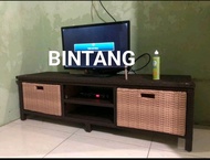 ( Ready Stok)Lemari Rotan Sintetis 2 Laci DVD Meja TV Rotan Minimalis Murah