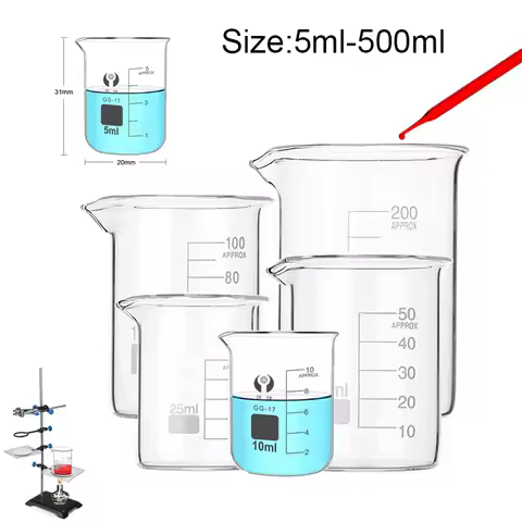 1-7PCS New 5/10/25/50/100-500ml Pyrex Glass Beaker Borosilicate GG-17 Graduated Beakers Measuring Gl