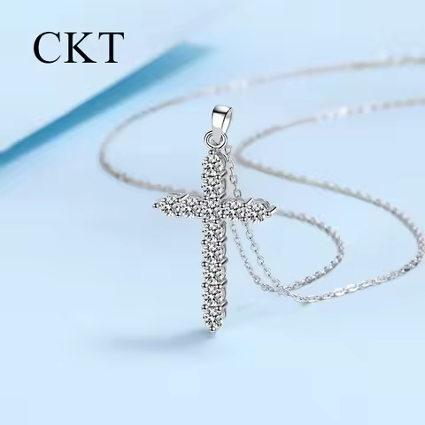 18K White Gold Platinum Cross Pendant Pt950 Necklaces for Women 0.36-3.6 Carat Moissanite Chain Spar