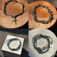 Leather Chain Bracelet Wrap Chain Bracelet Unisex Fashion Bracelet Natural Stone Beads Titanium Chai