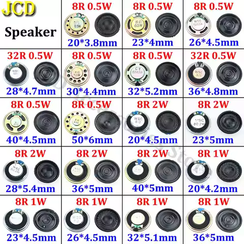 JCD 1 Piece 8 32 ohm 0.5W 1W 2W Horn Speaker 32R 8R 0.5/1/2W Diameter 20mm 23mm 26mm 28mm 30mm 32mm 
