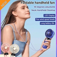 [Panasonic Recommends] Foldable Handheld Stand Fan/Foldable Table Desk Mini Fan/USB Rechargeable Digital Display Hanging Neck Fan