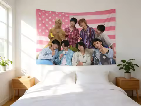 SKZ Members Pajamas Tapestry Pink American Flag Tapestry Aesthetic Wall Hanging Decor Suitable For B