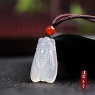 Natural white agate cicada pendant white chalcedony cicada pendant