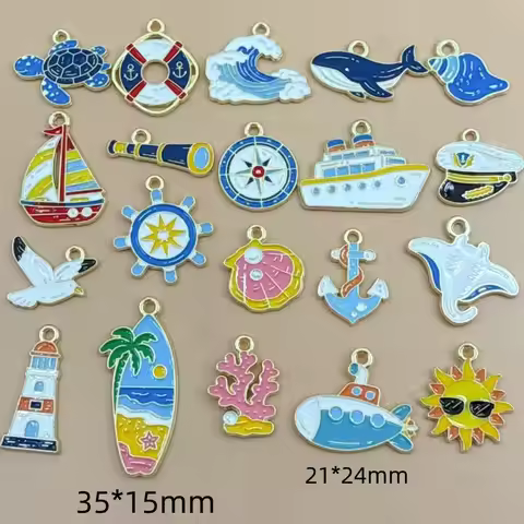 10PCS Alloy Ocean Style Lifebuoy Rudder Anchor Lighthouse Sailboat DIY Necklace Pendant Earring Brac