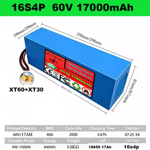 60v 40Ah 16S4P-16S10P Lithium Battery Pack 18650 500-2500W High Power Electric Vehicle Scooter Motor