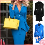 [Jm] 1 Set Women Blazer Skirt Solid Color Slim Autumn Winter Buttons Lace-up Skirt Suit for Office