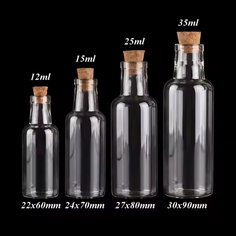 24pcs 12ml 15ml 25ml 35ml Small Glass Bottles with Cork Stopper Empty Spice Wish Bottles Jars Gift C