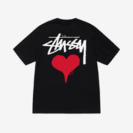 100% อย่างเป็นทางการสต็อก Stussy เสื้อยืดลายหัวใจสีดำสไตล์เดียวกันสำหรับผู้ชายและผู้หญิง