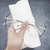 [-0°~-500°] Frameless myopia glasses for men and women with degree glasses frame anti-blue flat lens