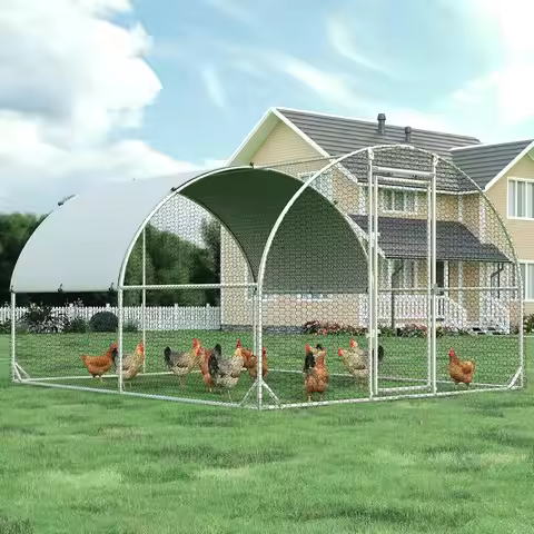 Metal Chicken Coop Walk-in Run Pen 9.5x13ft Water-Resistant Anti-UV Cover Large Poultry Cage for 12-