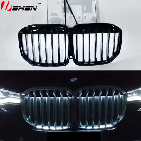 Front Kidney Grille Racing Grill With LED Light For BMW X5 X5M G05 X7 G07 2019-2022 Black Upper Bump