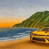 Early Morning, original oil painting, oil on canvas, Chevrolet Camaro, car, USA