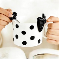 Disoza Bow Coffee Cup Black Ceramic Cup 14oz Coffee Bow Tea Cup Cute Female Cup Girl
