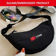 EMBROIDERY(SULAM) EMOJIS CHN CHINA FLAG LOGO UNIQLO SLING BAG NYLON BAG CROSSBODY SHOULDER ZIPPER BL