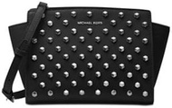 MICHAEL Michael Kors Womens Selma Leather Studded Messenger Handbag Black Small