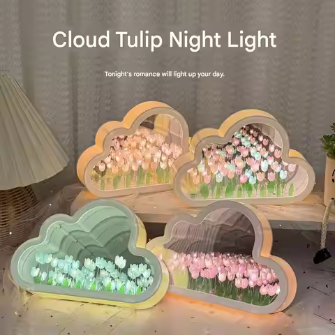 Creative cloud tulip night light DIY handmade mirror flower sea atmosphere lamp desktop decoration b