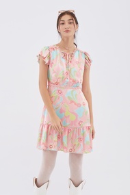 EP เดรสพิมพ์ลายดอกไม้ ผู้หญิง สีชมพู | Floral Abstract Print Short Dress | 04548