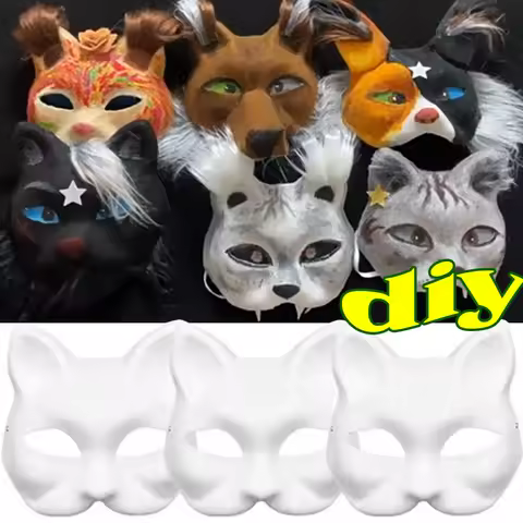 1/5/10pcs DIY Cat Face Mask Animal Fox Therian Cosplay Masks Handmade Paint Masks Arts Crafts Kit Dr