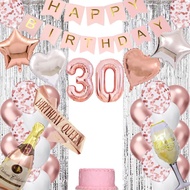 (SG SELLER) 30th Birthday Decorations, 30th Birthday Balloon, Rose Gold Birthday Decorations Set 30 