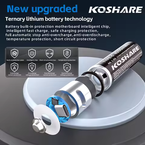 KOSHARE 2-24Pcs 1.5V AA Rechargeable Lithium Batteries 4255mWh 2400mWh High Capacity Li-ion Battery 