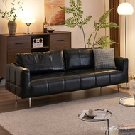 Black Simple Sofa Oil Triple Wax Sofa Economical Small Apartment Antique Double Medium Retro Light L