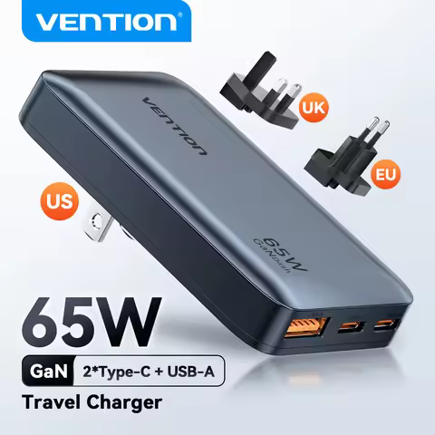 Vention Ultra Thin 65W GaN Travel Charger QC4.0 PD3.0 Quick Charge With EU UK US Charger Head For iP