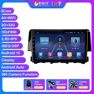 EKIY T7 Honda Civic 10 FC FK 2015-2020ระบบนำทางเครื่องเล่นภาพเคลื่อนไหวหลายชนิดวิทยุอัตโนมัติ Androi
